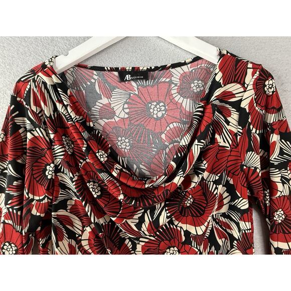 Vtg AB Studios Cowl Neck Top Womens Sz L Stretch Red Floral Y2K Whimsigoth - Picture 4 of 9